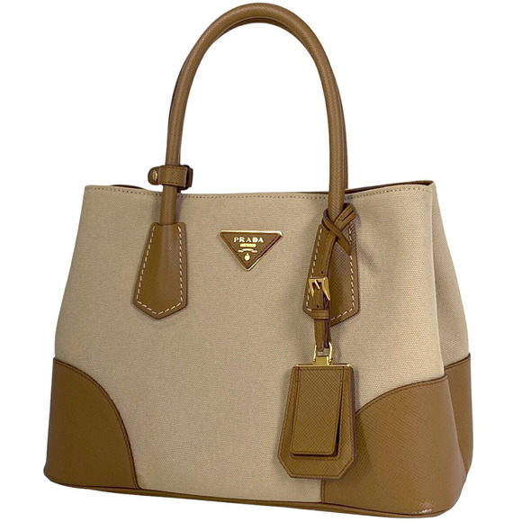 Prada Canapa City Shoulder Bag Canvas Beige Brown - Picture 1 of 8